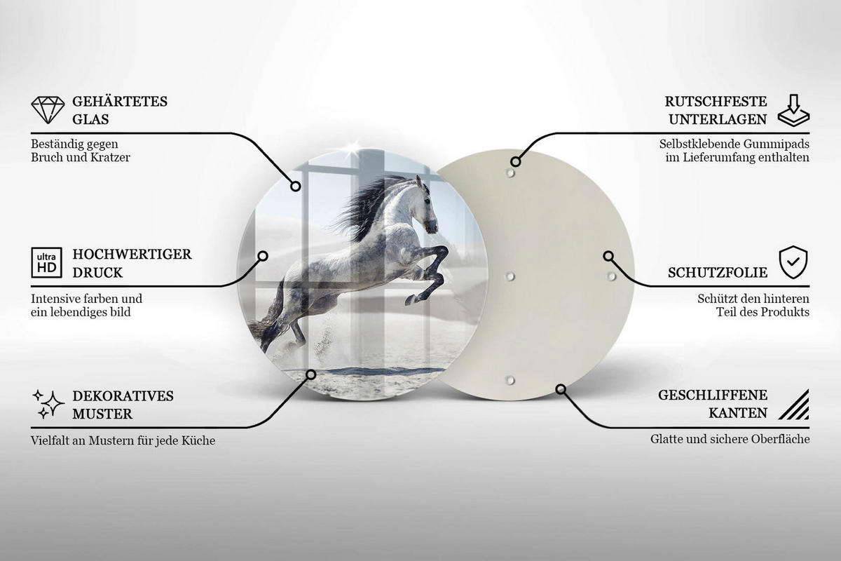 GLASPLATTE Ø 40 cm Weißes Rumänisches Pferd - Greige, Glas (40/40cm) - Wallfluent