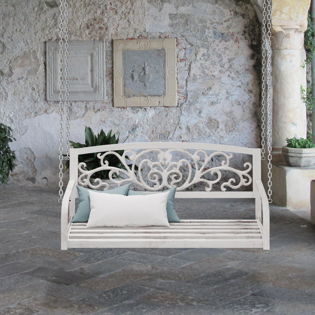 HÄNGEBANK - Weiß, Metall (133/190/55cm) - Relaxdays