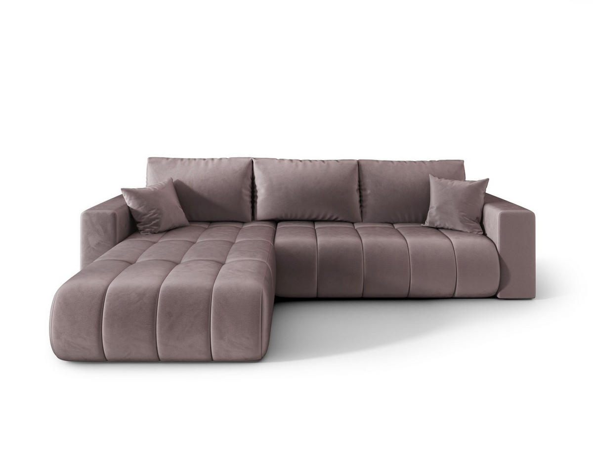 ECKSOFA LARA PREMIUM links dunkelrosa Velours Monolith 62 - Schlaffunktion, Bettkasten - Pink, Textil (280/175cm) - Cornero