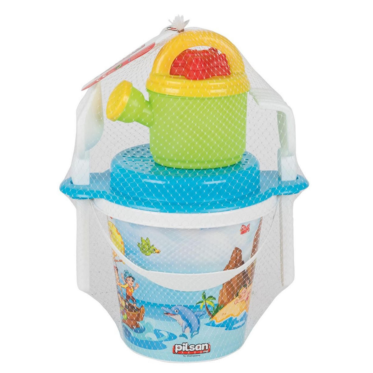 SANDEIMER-SET 6113 bunt Gießkanne, Schaufel, Rechen, Förmchen, Sieb, Kunststoff, Sandeimer - Multicolor, Kunststoff (21/28/31cm) - Pilsan
