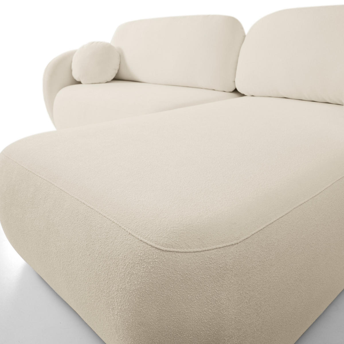 ECKSOFA AMICO R-S Creme Geflochtener Stoff mit Schlaffunktion - Creme, Holz (248/174cm) - MASSENO