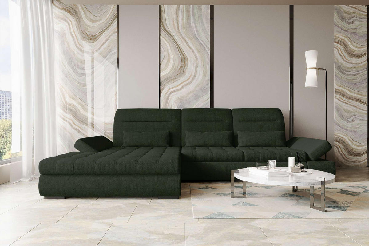 ECKSOFA Toscana Plus Velours inkl. Schlaffunktion - Olivgrün, Textil (179/300cm) - 99rooms