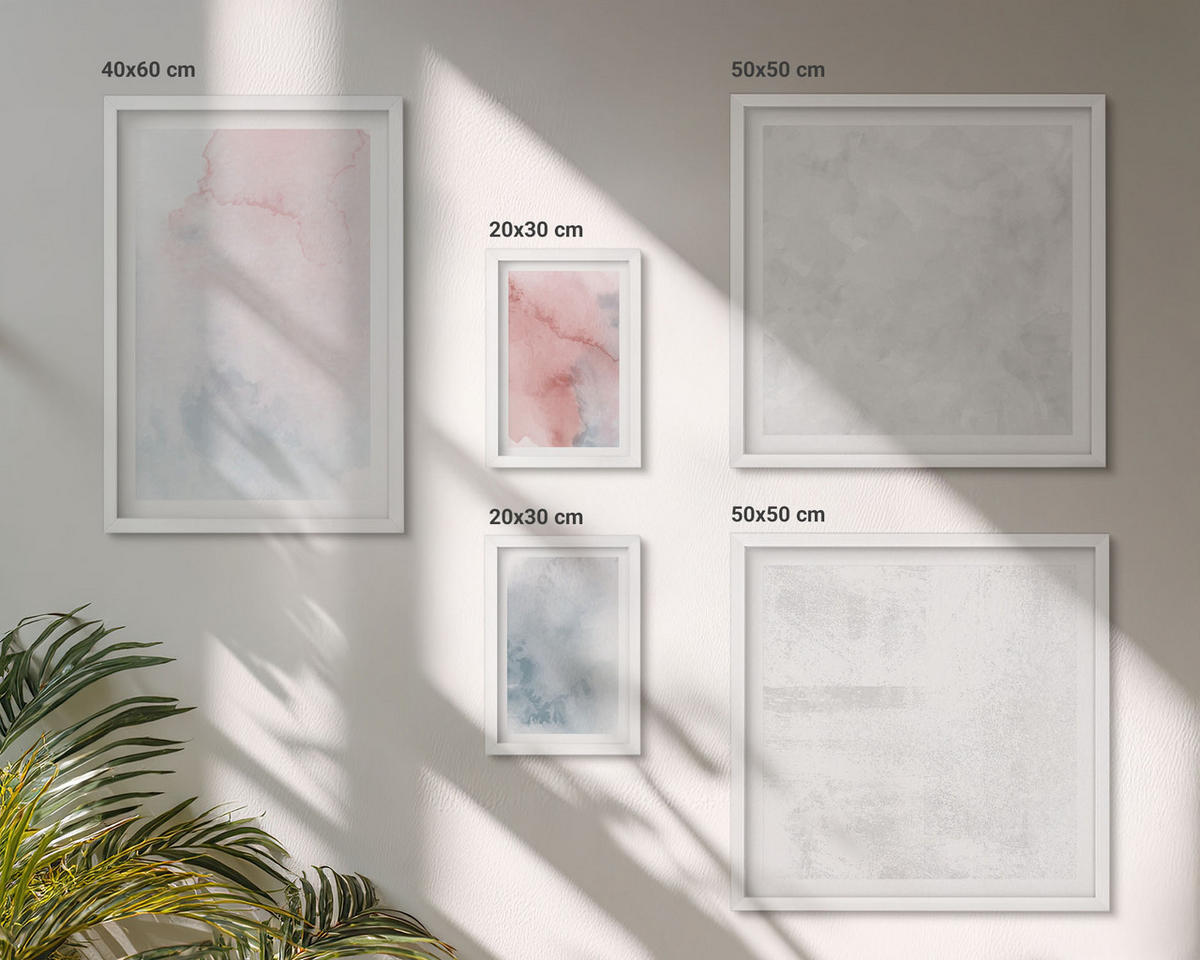 WANDBILDER 5er-Set - 50x50 cm & 20x30 cm & 40x60 cm Weißer Rahmen - Pastellfarbene Aquarelltexturen - Weiß, Kunststoff (40/60cm) - ArtPrintCave