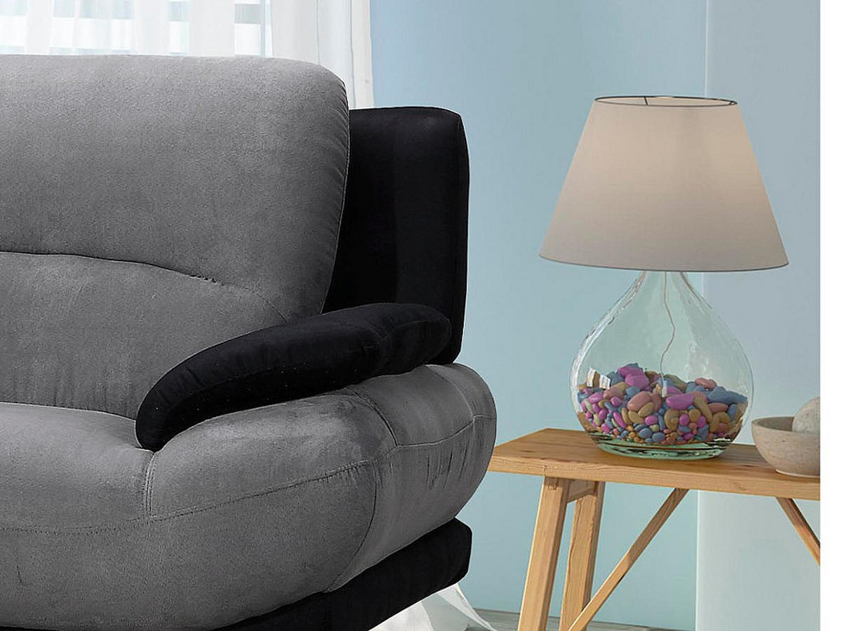SOFA 2-Sitzer - Microfaser - Grau & Schwarz - MUSKO - Schwarz, Textil (150/89/91cm) - Vente-Unique