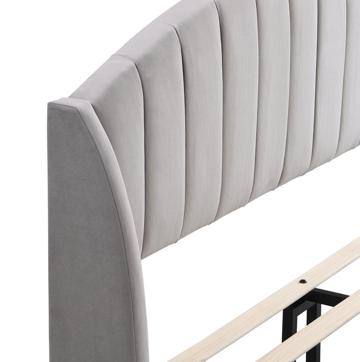POLSTERBETT 140/200 cm Grau mit Samt und Lattenrost gepolstertes Kopfteil - Grau, Textil (140/200cm) - OKWISH