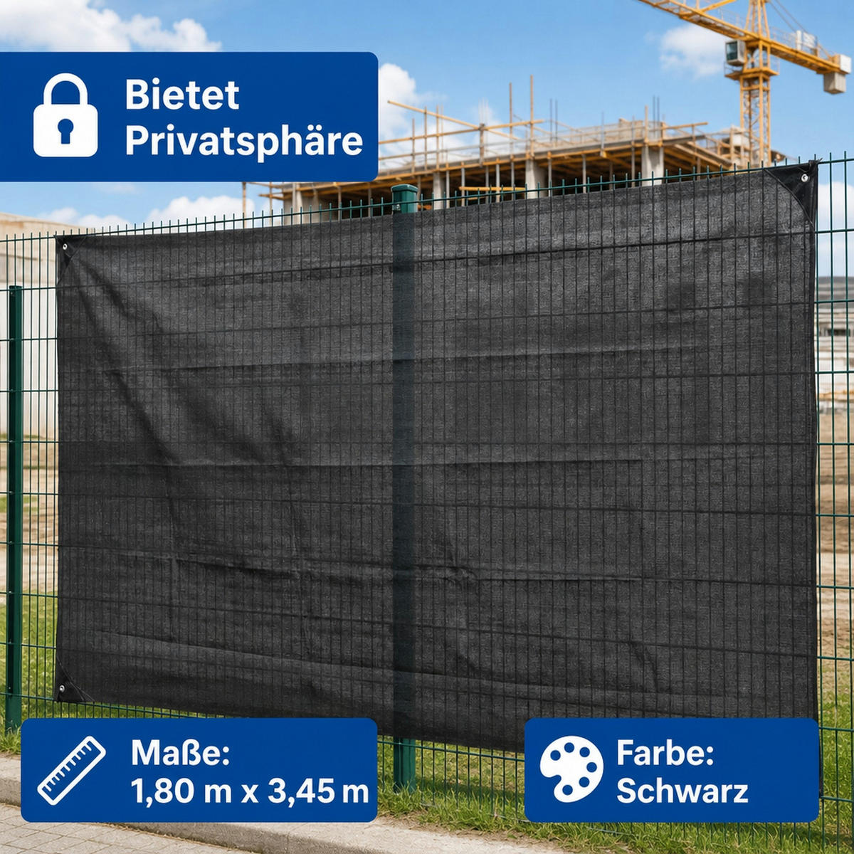 SCHWARZES Bauzaunnetz 1,80m x 3,45m - Schwarz, Kunststoff (180/5cm) - KLASEBO