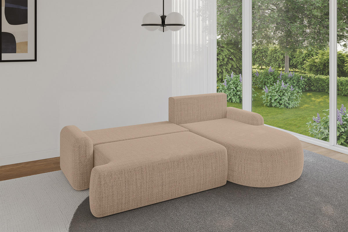 WOHNLANDSCHAFT mit Schlaffunktion und Bettkasten LIRA-L - 264x172x89 Dunkelbeige - Sahara, Holzwerkstoff/Textil (172/264cm) - ALTDECOR