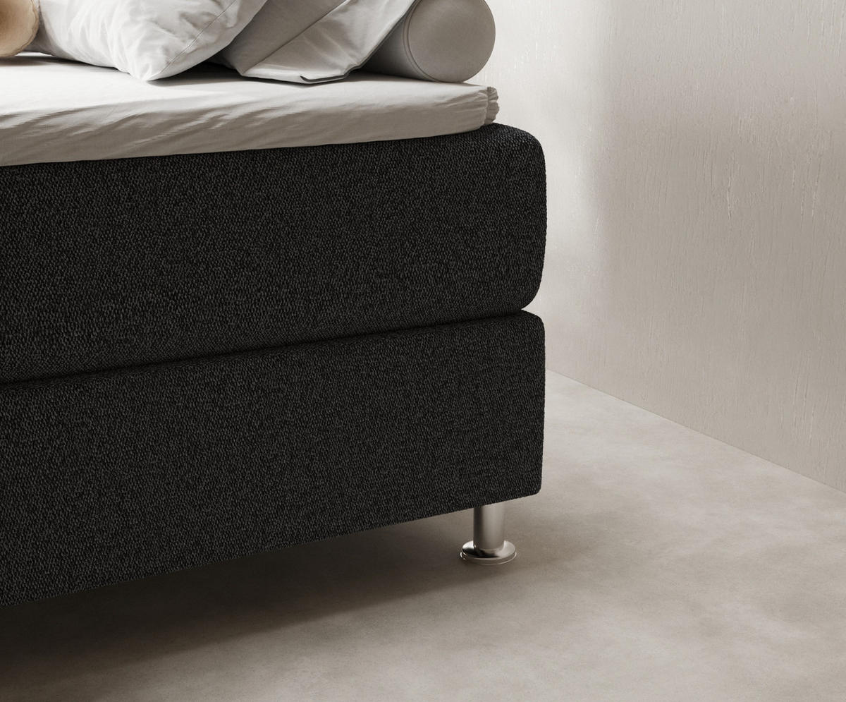 BOXSPRINGBETT Sub Schwarz 160/200 cm mit Latex-Topper - Silberfarben/Schwarz, Holz/Holzwerkstoff (160/200cm) - Maison de Reve