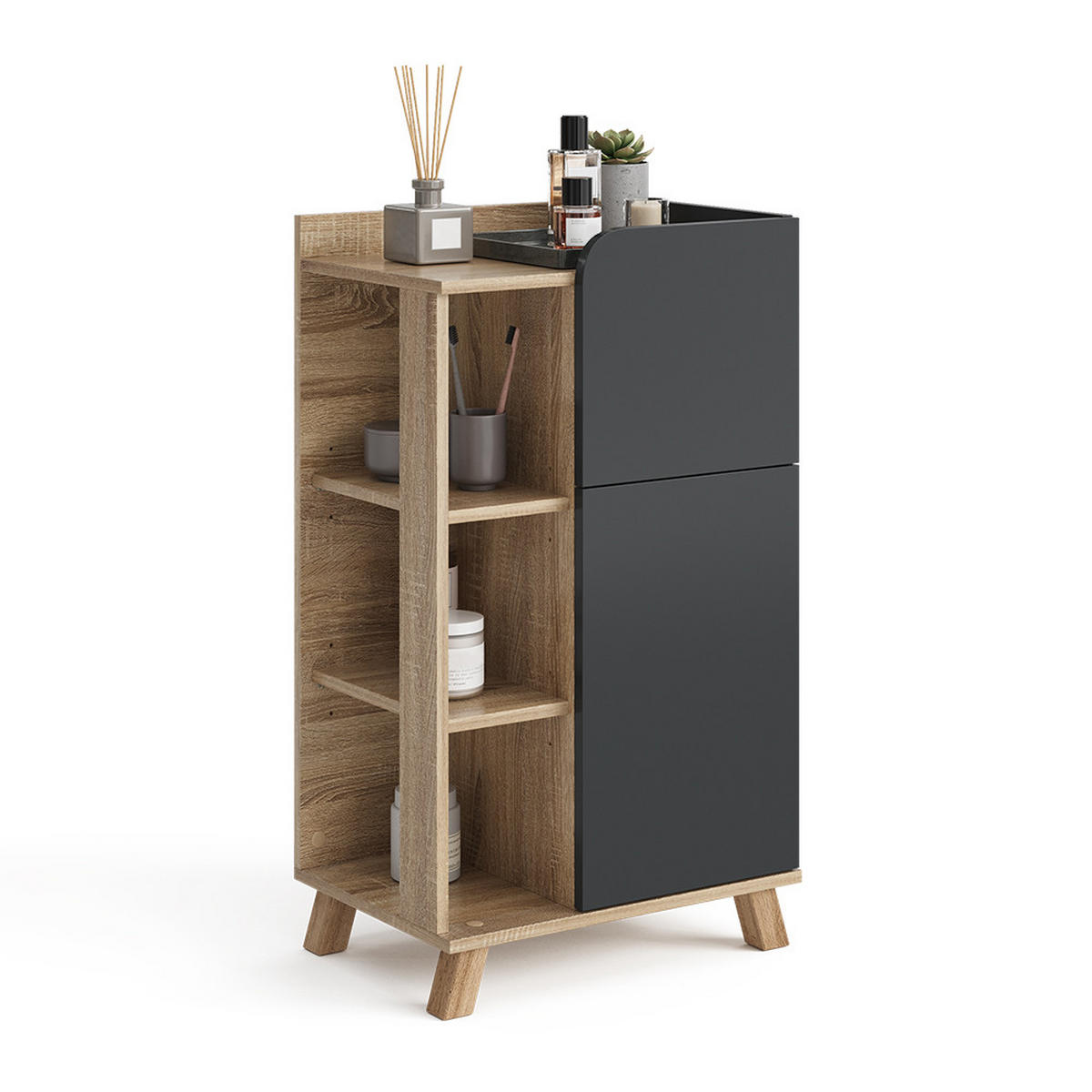 UNTERSCHRANK Karen Anthrazit 50 x 90 cm mit Tür und Schublade - Anthrazit/Sonoma Eiche, Holzwerkstoff (50/90/35cm) - Vicco