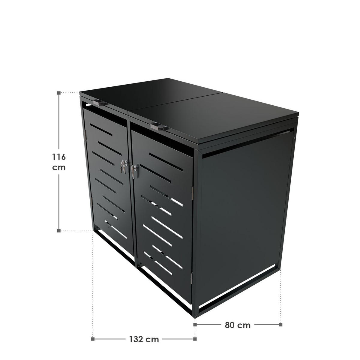 MÜLLTONNENBOX Arel 2er-Set - Anthrazit, Metall (132/116/80cm) - Juskys