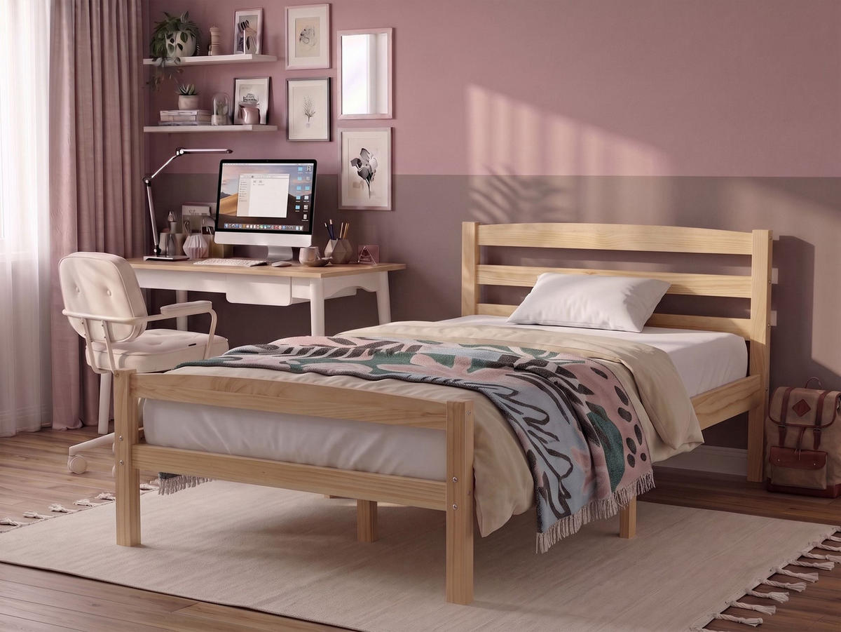 POSTEL s roštem 80/200 cm Borovicové dřevo Světle hnědá Echallon - hnědá/světle hnědá, dřevo (80/200cm) - Beliani