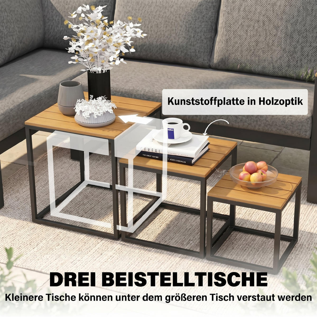 GARTENSET 5-teilig Dunkelgrau 148.0/61.0/71.5 cm - Dunkelgrau, Metall