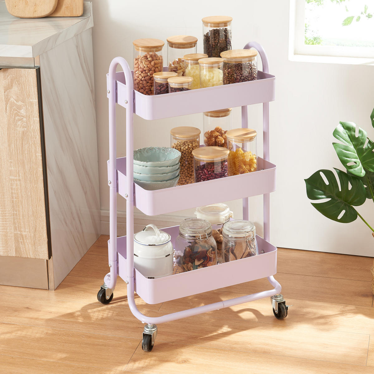 SERVIERWAGEN Pyhäntä - Lila, Metall (46/78.5/35cm) - [en.casa]