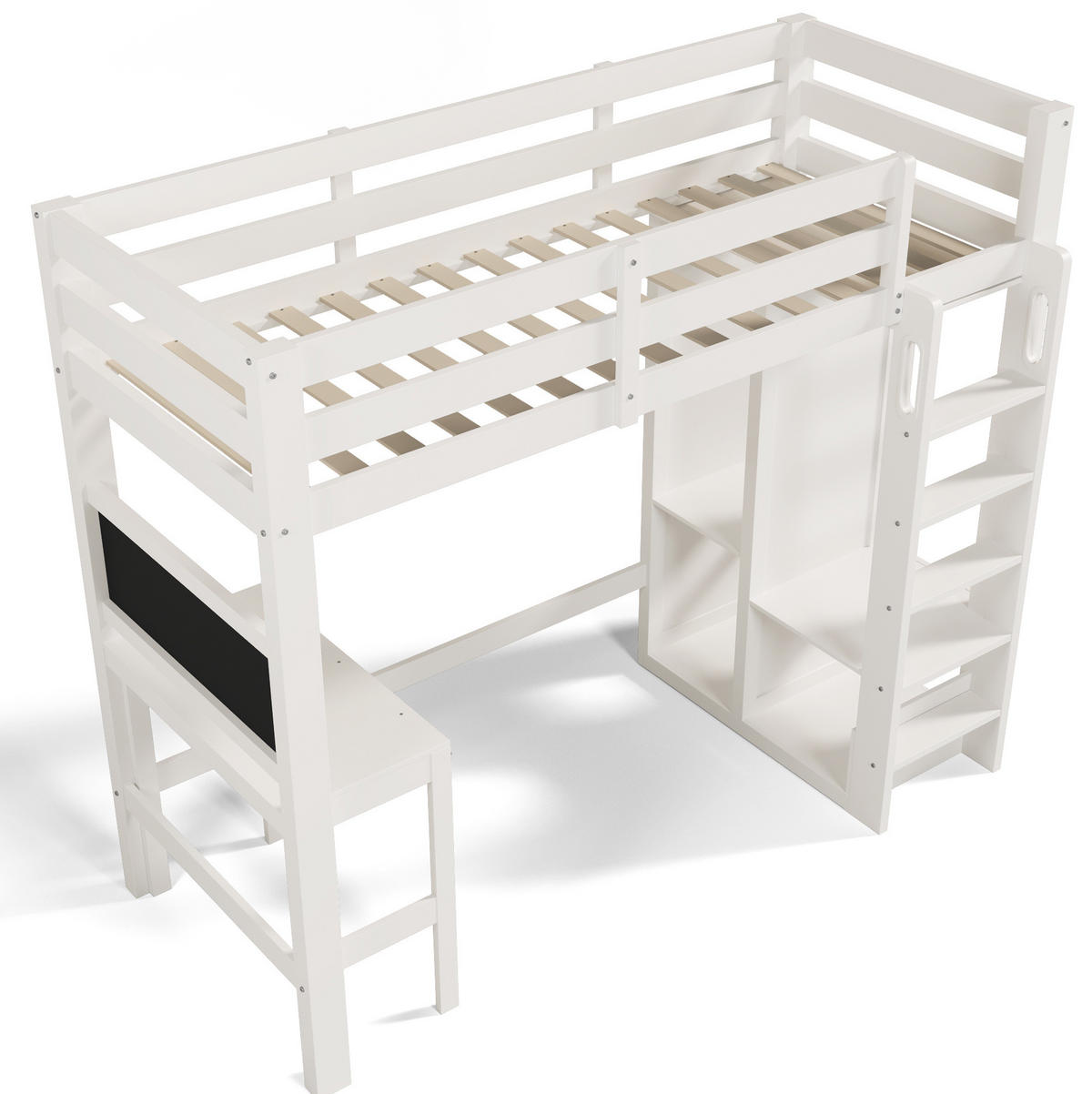 HOCHBETT aus Kiefernholz, MDF und Sperrholz 90x200 cm Weiß mit Schreibtisch und Kleiderschrank - Weiß, Holz (90/200cm) - IVMEU
