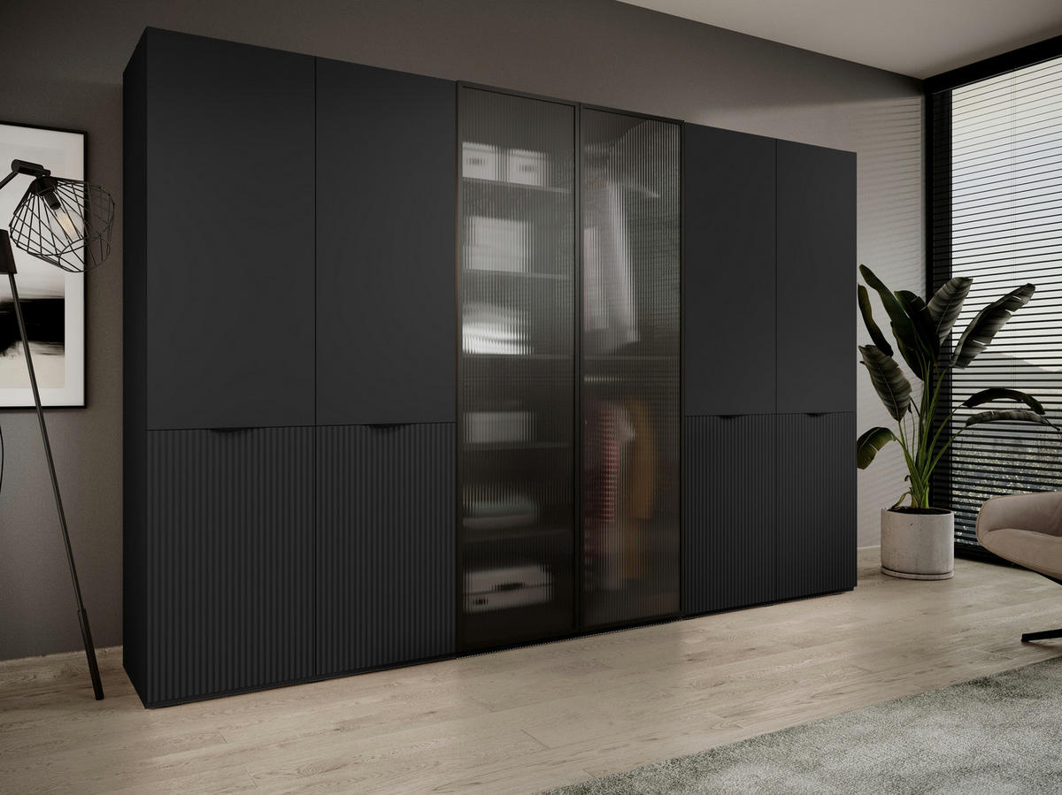 DREHTÜRENSCHRANK - Schrank Minewra 300 - Schwarz - Schwarz, Holzwerkstoff (300/200/51cm) - Möblo