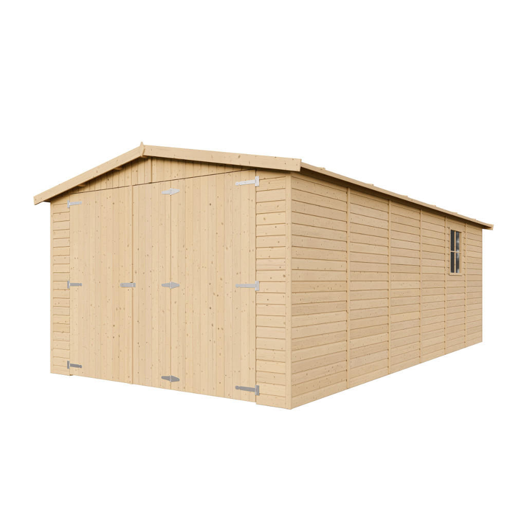 HOLZGARAGE Abstellraum mit Fenstern- H222x616x324 cm /18 m2 - TIMBELA M102 - Naturfarben, Holz (303/183/591cm) - Timbela
