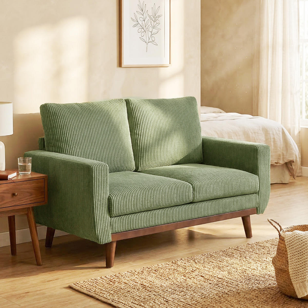 2-SITZER-SOFA Cord Grün - Naturfarben/Grün, Holz/Textil (74/84/134cm) - HOMCOM