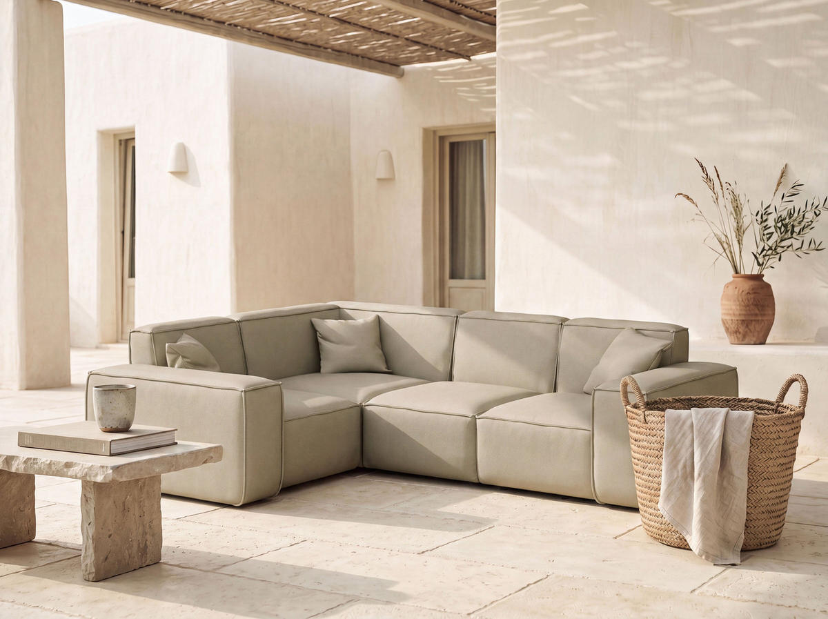 GARTENECKSOFA Lorento Outdoor in L-Form, Universell, Taupe Beige Kunstleder 251/73/186 cm - Taupe/Beige, Textil (251/73/186cm) - WFL GROUP