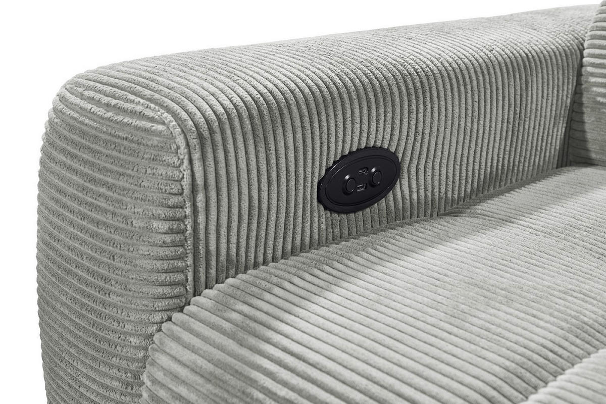 ECKSOFA mit elektronische Sitztiefenverstellung, USB-Anschluss und stilvollem Breitcord-Bezug - Silberfarben, Textil (200/243cm) - ed exciting design