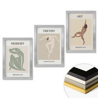 WANDBILDER 3er Set - 20x30 cm Silberner Rahmen - Stilvolle Charaktere im Minimalismus - Silberfarben, Kunststoff (20/30cm) - ArtPrintCave