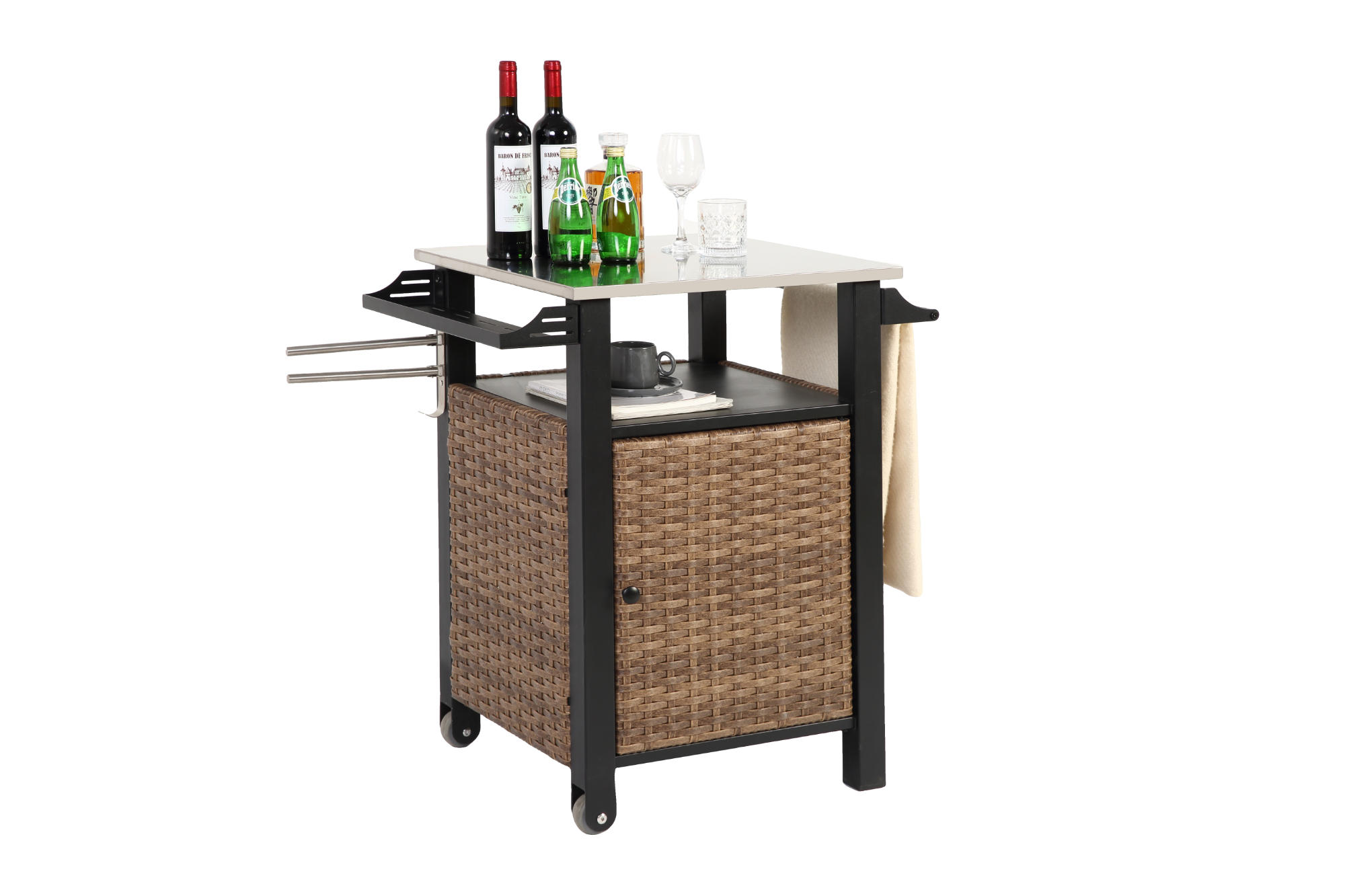 Modfu SERVÍROVACÍ vozík z oceli 76x57x85 cm hnědý s kolečky, úložným prostorem a nerezovou deskou