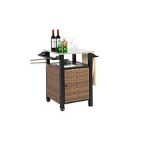 KÜCHENINSEL Barwagen 76x57x85cm braun Korbgeflecht/Edelstahl mit ausklappbarer Platte & Stauraum - Braun, Metall (57/85/76cm) - Modfu