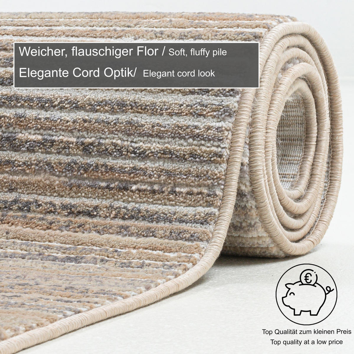 FLACHWEBETEPPICH Corduletta 80x280 cm - Beige, Textil (80/280cm) - Gino Falcone