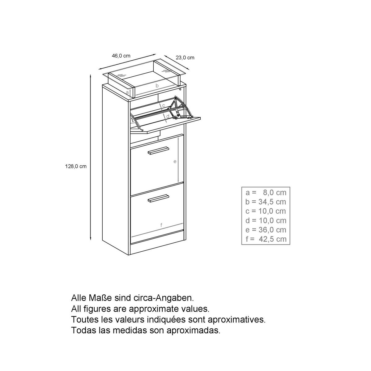 SCHUHSCHRANK Lavia Front in Sandgrau Hochglanz - Sandfarben, Holzwerkstoff (46/128/23cm) - Vladon