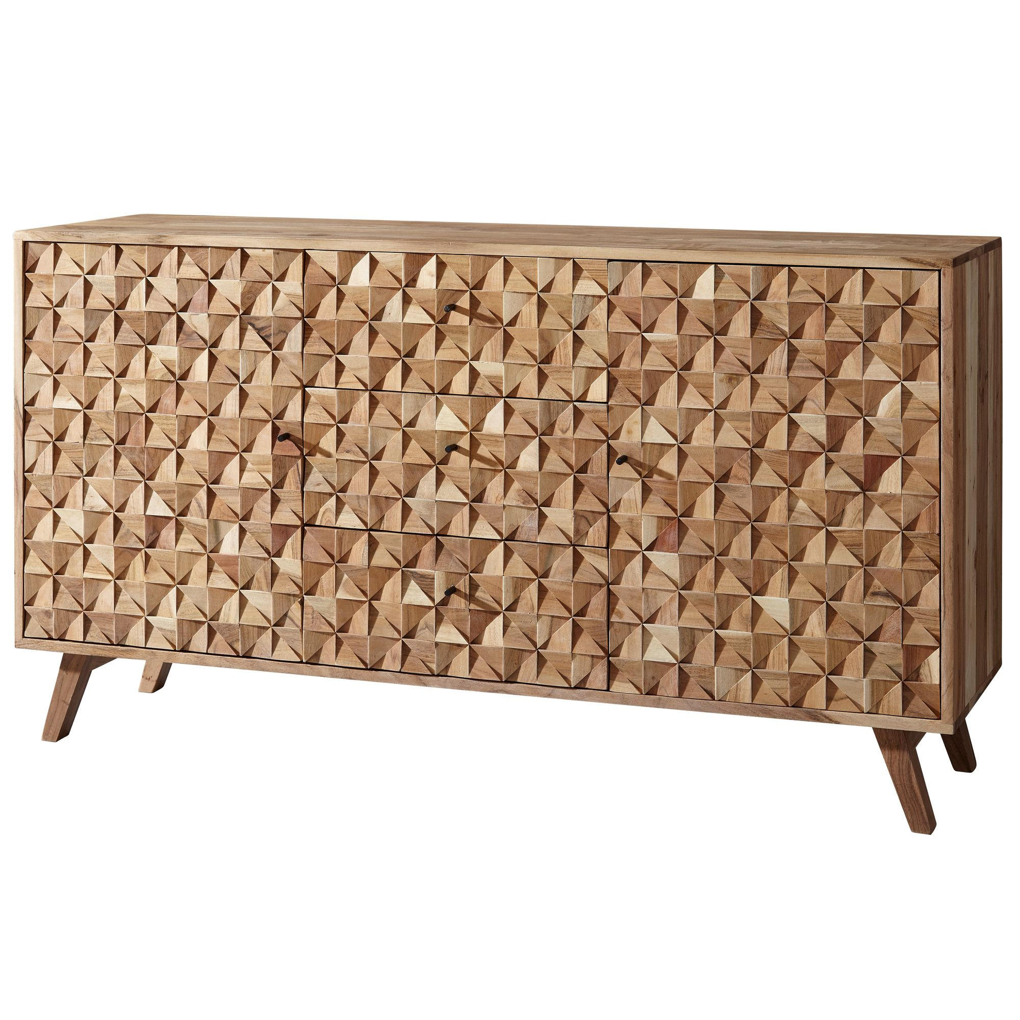 SIDEBOARD – Akazie Massivholz, 140x78,5x40 cm, Landhausstil, 3 Schubladen, 2 Türen - Akaziefarben, Holz (140/79/40cm) - KADIMA DESIGN