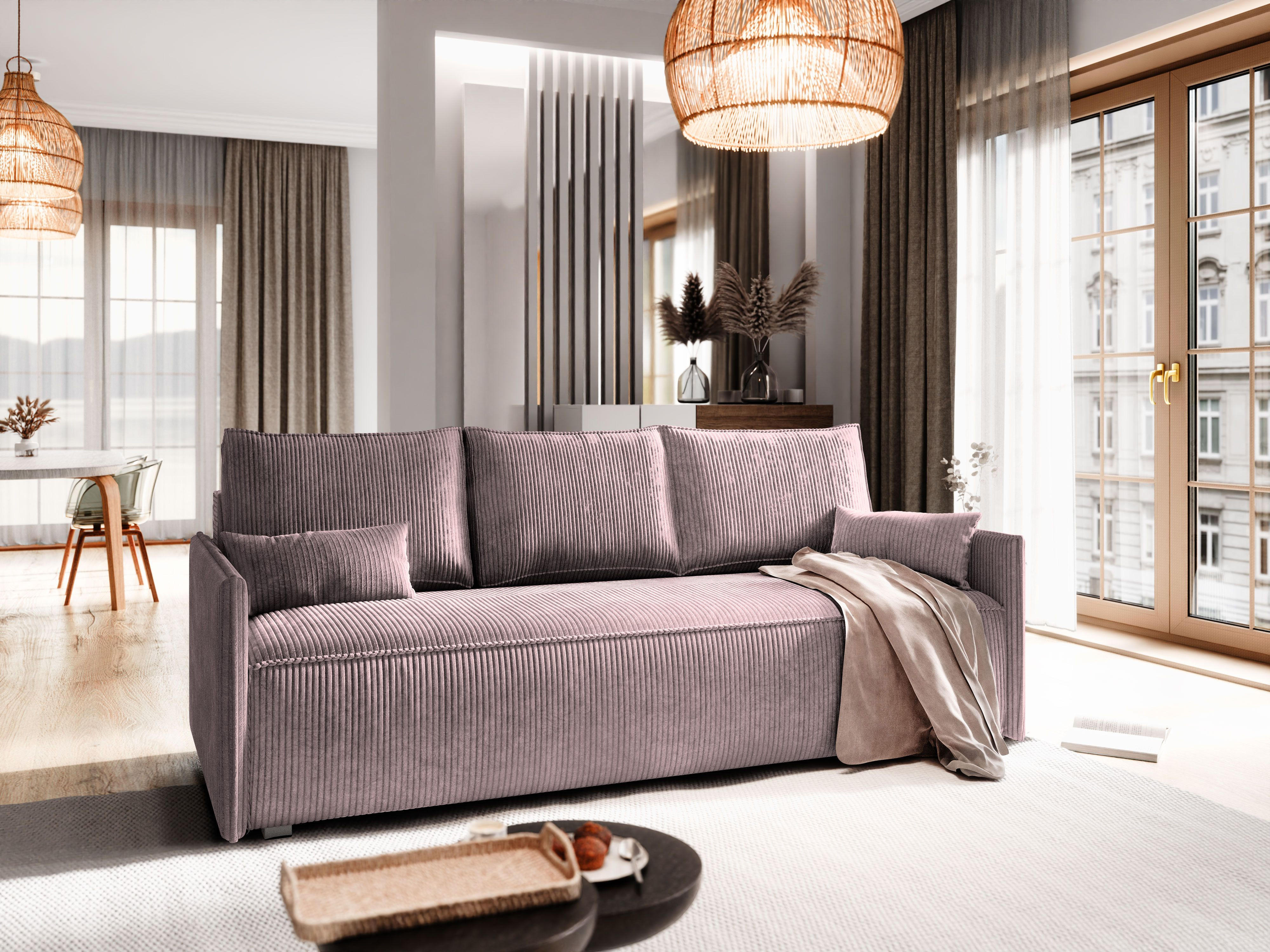 BETTSOFA MESTOR Lila Kordstoff mit Schlaffunktion - Lila, Textil (206/83/87cm) - MASSENO