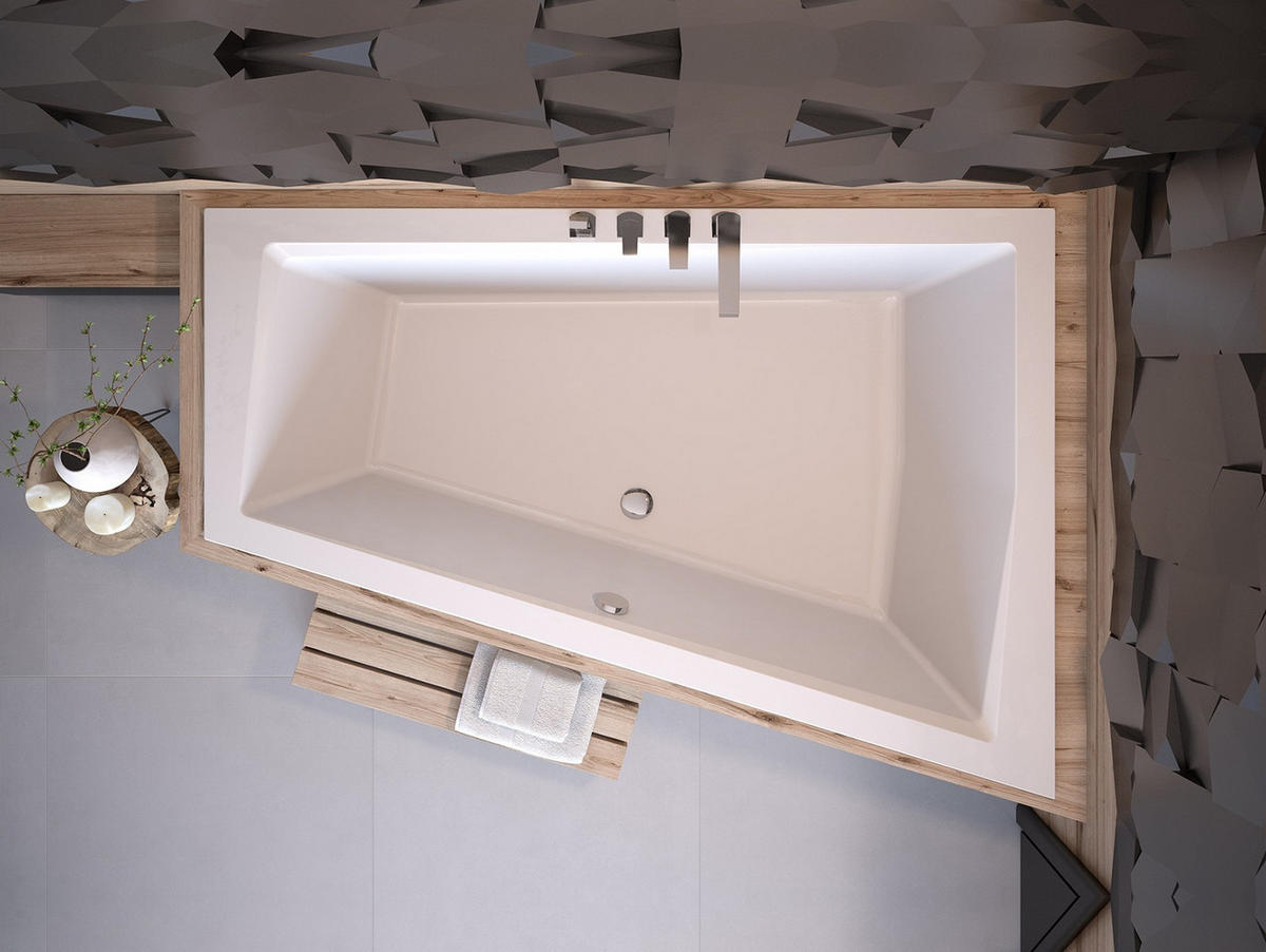 BADEWANNE Eckwanne INTIMA SLIM 180/125 Rechts mit 2/ Kopfstützen Ablauf Füße - Weiß, Kunststoff (125/55.5/180cm) - bad land