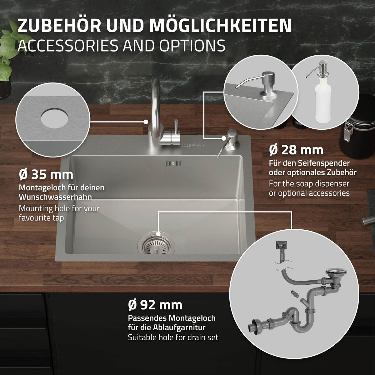 SPÜLBECKEN Edelstahl 55/45cm - Silberfarben, Metall (45/20/55cm) - ML-DESIGN