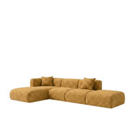 ECKSOFA L-Form mit Hocker, Chenille-Stoff Cremona, Golden, Links, GRETA - Goldfarben, Holz (386/179cm) - Kaiser Möbel