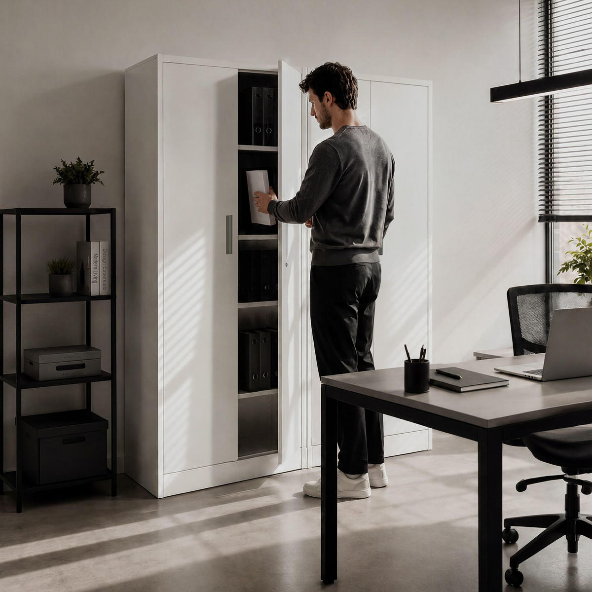 AKTENSCHRANK Brandon, Kippschutz, höhenverstellbare Füße, grau - Grau, Metall (60/180.5/40cm) - tectake