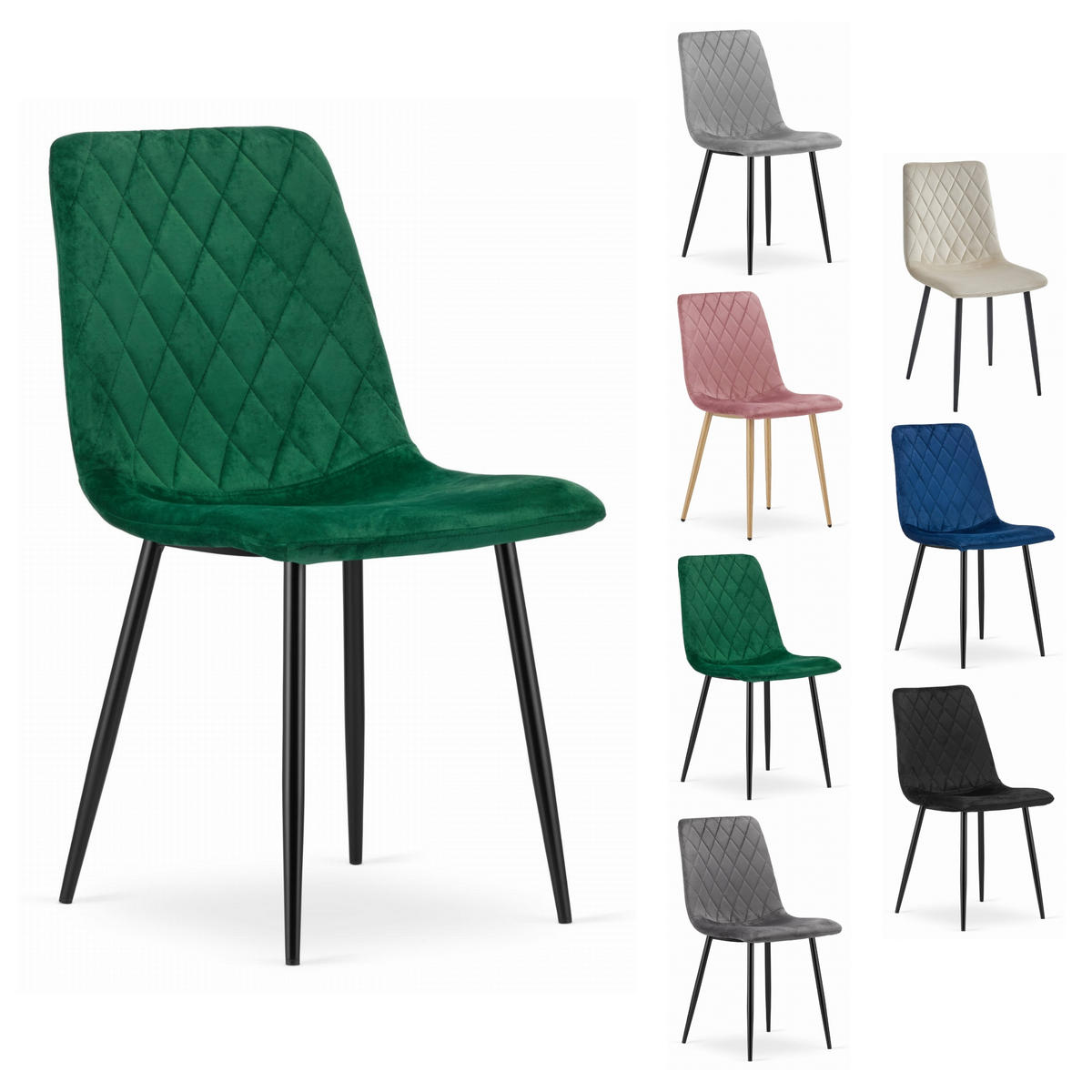 STUHL SCANNO 4-er Set, Grün, mit Samtstoff gepolstert - Grün, Textil/Metall (45/89/53cm) - Komodee