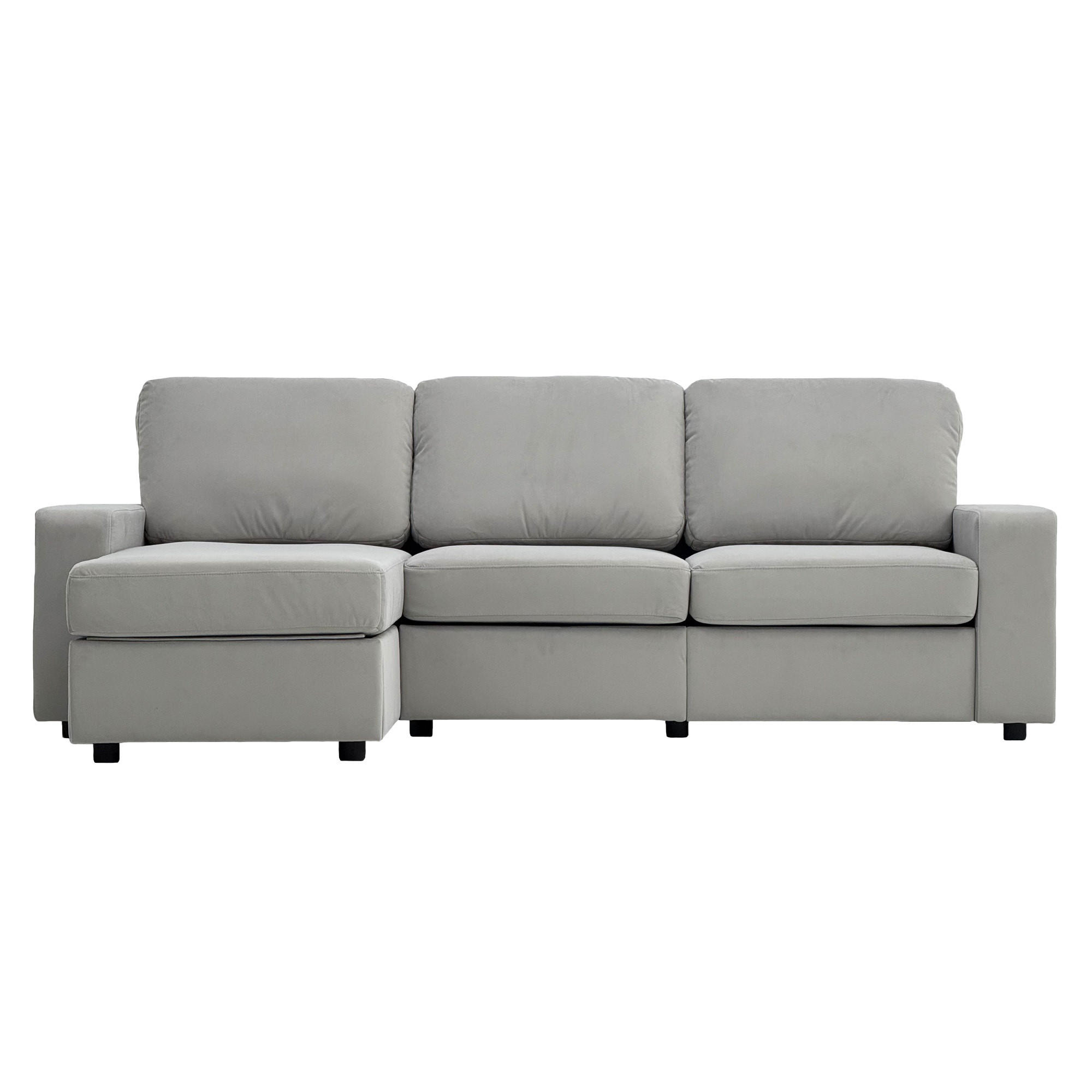 ECKSOFA 245.5/150.5/86.5 cm Hellgrau mit Stauraum und Ottomane - Hellgrau/Grau, Textil/Metall (245.5/150.5cm) - Oxeza