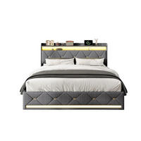POLSTERBETT 140/200 cm grau Leinen mit Stauraum RGB LED - Grau, Holz - SHOPENTRA