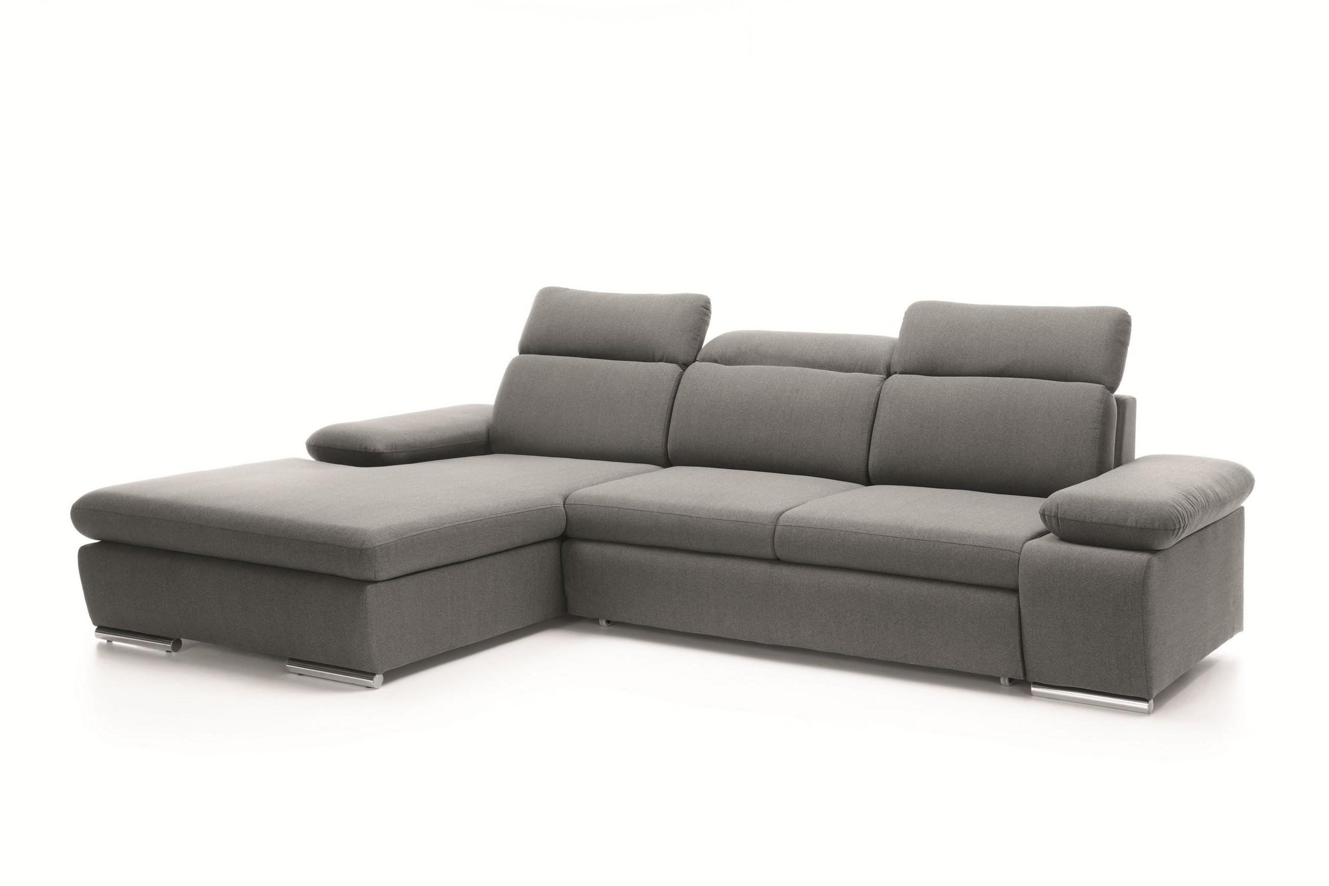 ECKSOFA GUIDO Grau Velours-Stoff mit Schlaffunktion - Grau, Holz (285/194cm) - MASSENO