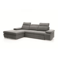 ECKSOFA GUIDO Grau Velours-Stoff mit Schlaffunktion - Grau, Holz (285/194cm) - MASSENO