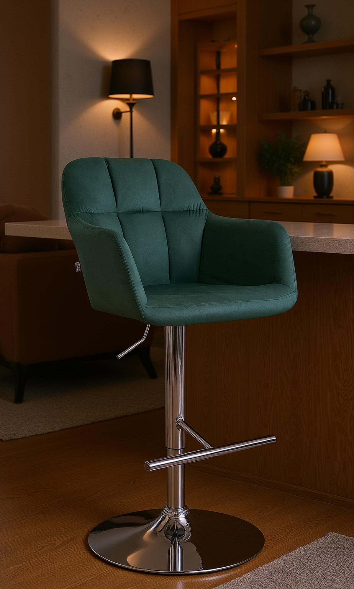 BARHOCKER Nardo Samt chrom grün - Chromfarben/Grün, Textil/Metall (57/118/59cm) - TPFLiving