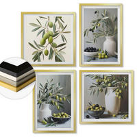 WANDBILDER 4er Set - 50x50 cm & 40x60 cm Goldrahmen - Oliven in grauen Vasen - Goldfarben, Kunststoff (50/50cm) - ArtPrintCave