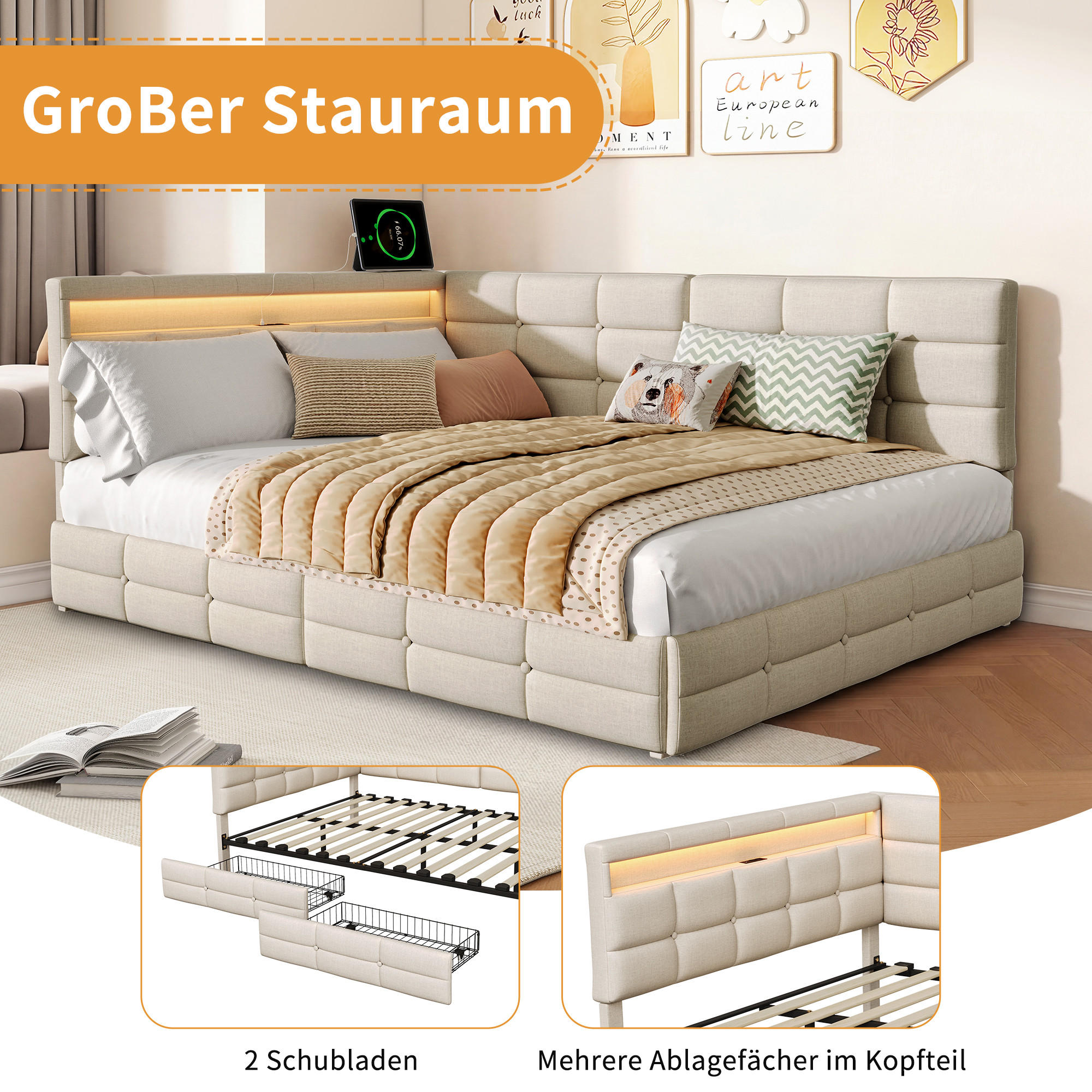 SHOPENTRA Polsterbett | Beige