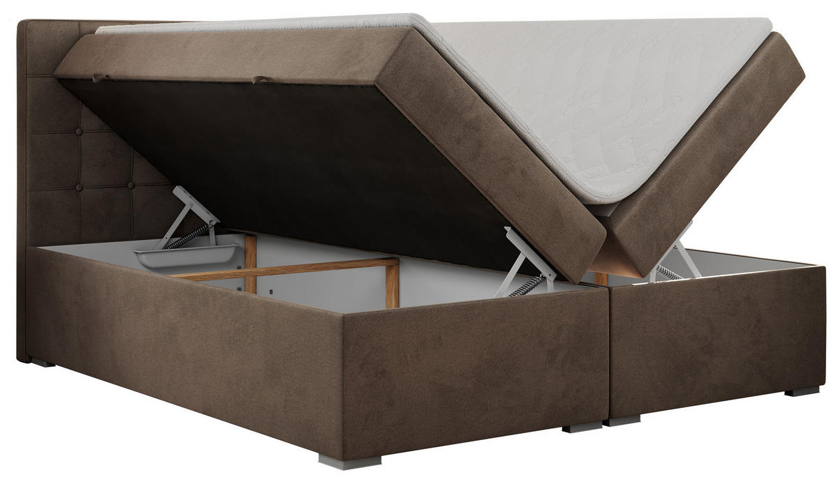 BOXBETT CARMEN 120/200 Braun Velvet - H3 - Braun, Holz/Textil (120/200cm) - MKS