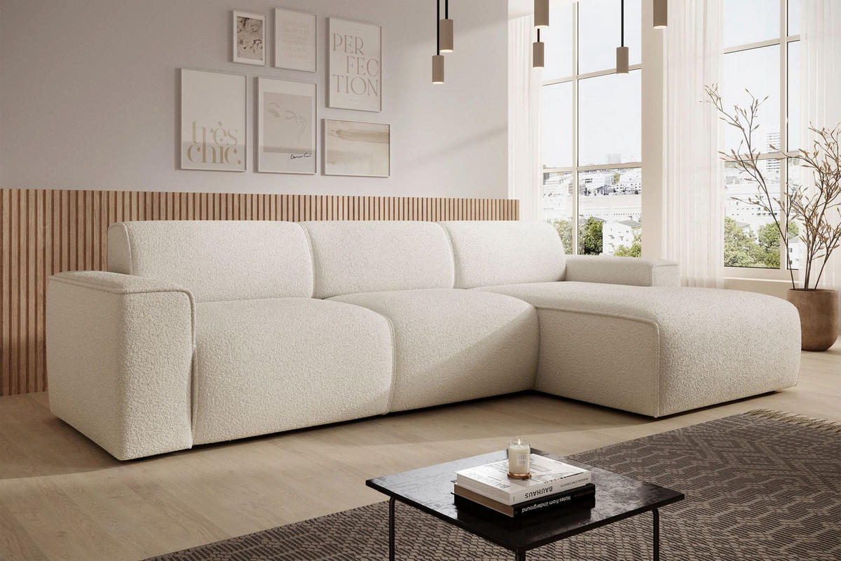 ECKSOFA Bouvi Creme rechts - Creme/Schwarz, Kunststoff/Textil (165/310cm) - Selsey