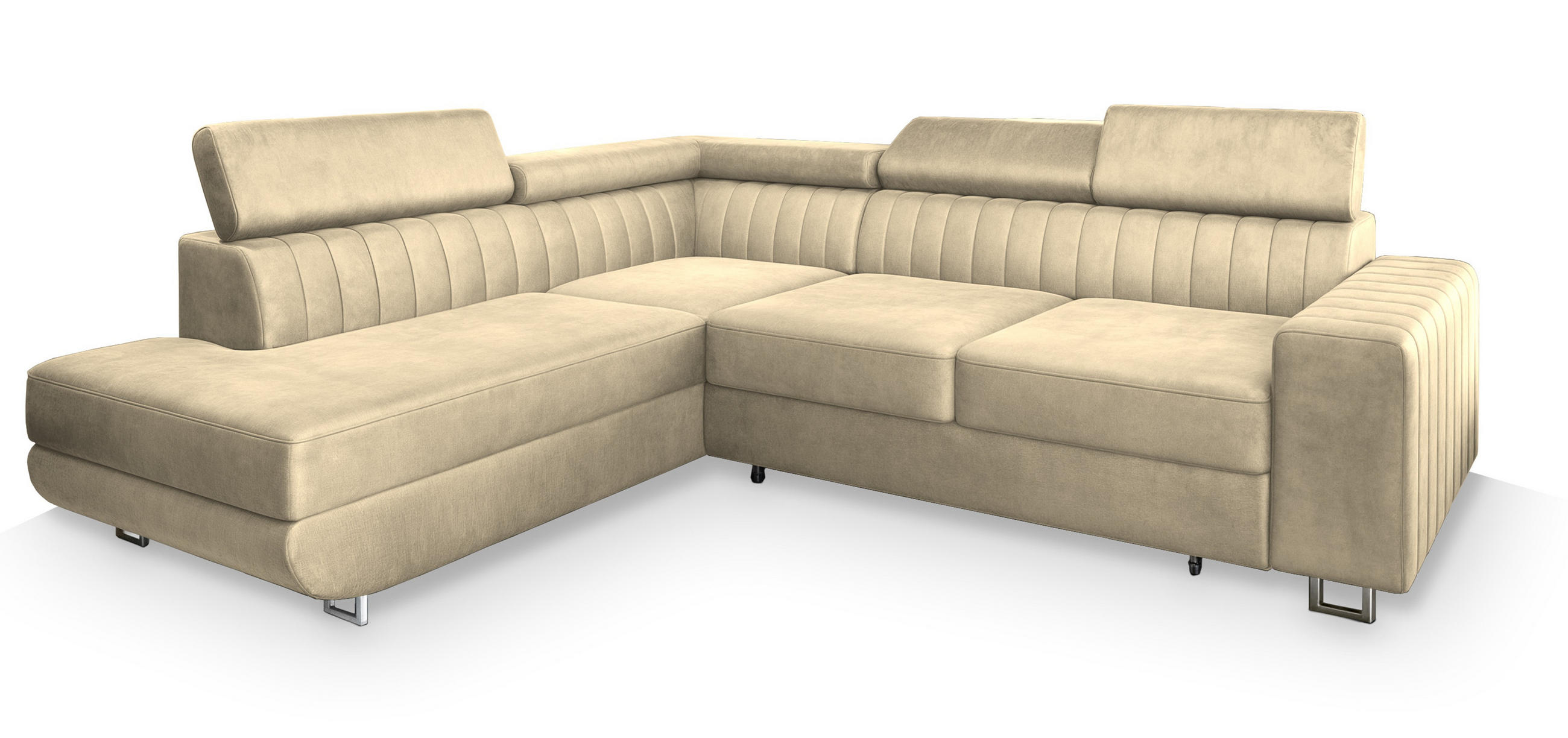 ROHOVÁ SEDAČKA NOLA krémová - stříbrná/krémová, kov/dřevo (253/190cm) - MASSENO