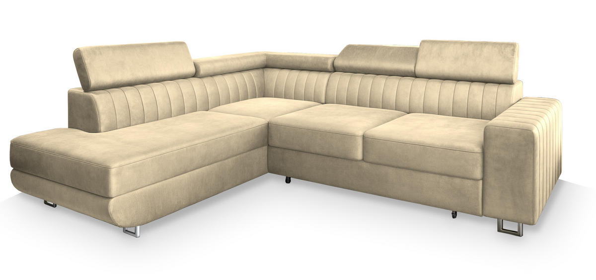 ROHOVÁ SEDAČKA NOLA krémová - stříbrná/krémová, kov/dřevo (253/190cm) - MASSENO