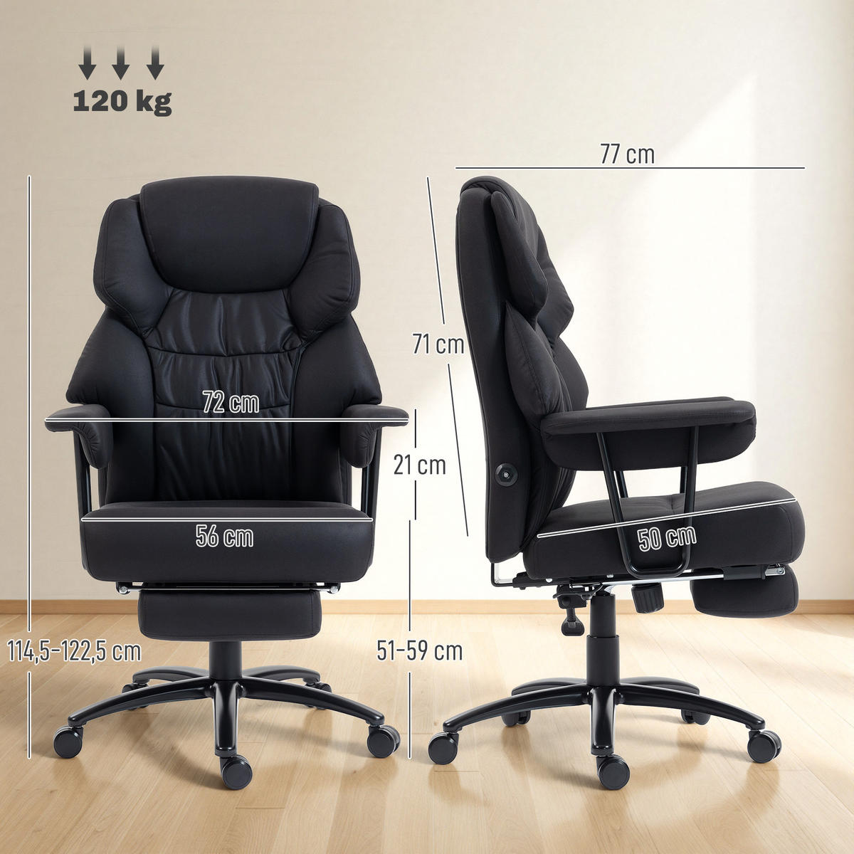 BÜROSTUHL mit Massagefunktion Schwarz - Schwarz, Textil (72/122.5/77cm) - HOMCOM