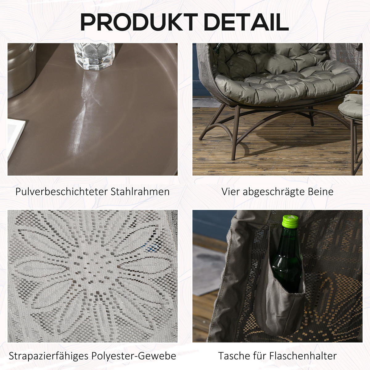 GARTENSTUHL-SET, Stahl, Polyesterstoff, Sand - Sandfarben, Metall - Outsunny