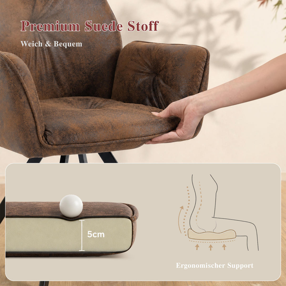 ESSZIMMERSTÜHLE 6er-Set, Drehstühle 360°, gepolstert, Samtbezug, Braun - Braun, Textil (60/87.5/62cm) - Meubles Cosy