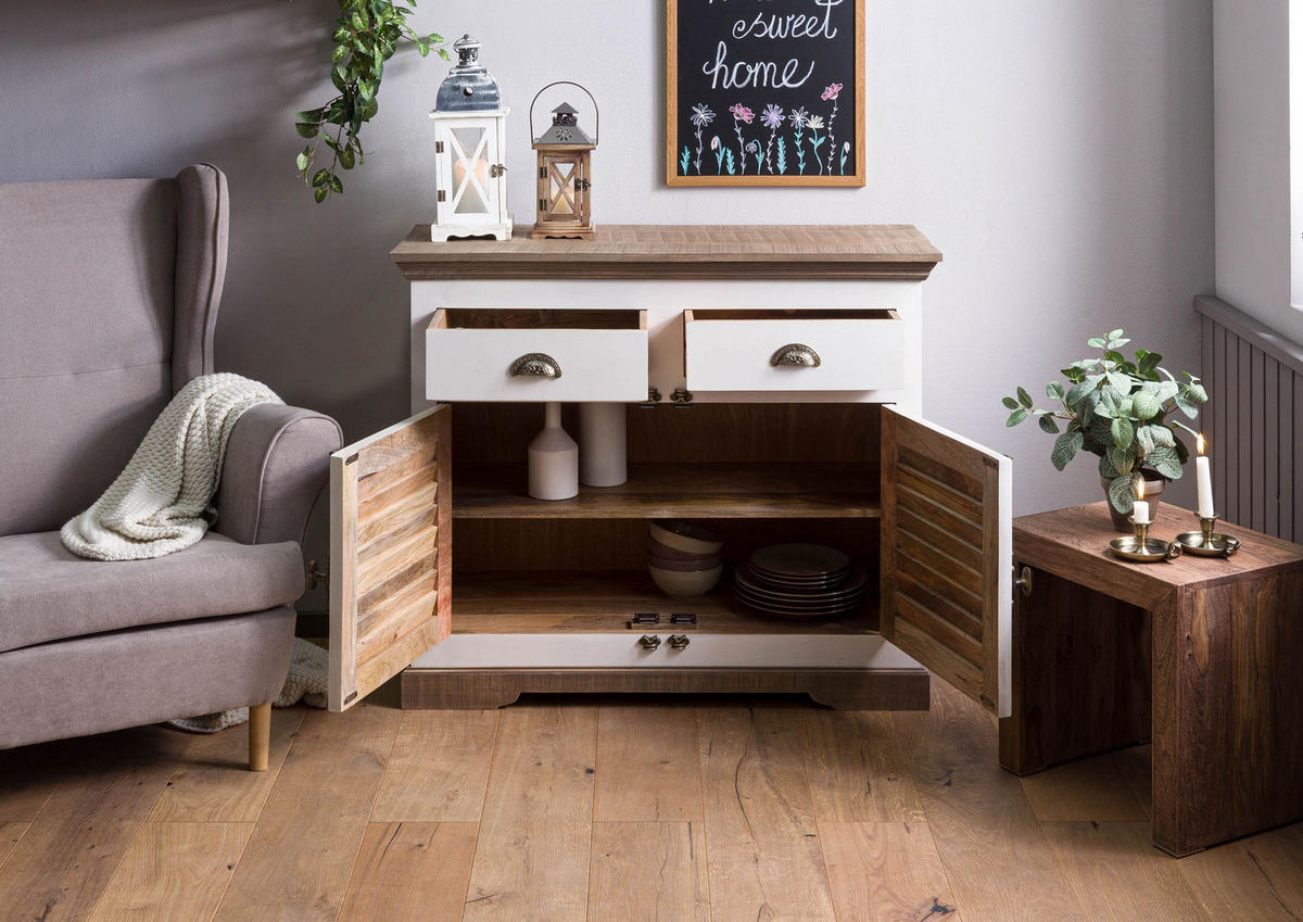 SIDEBOARD Mango 107x45x90 weiß lackiert TOULOUSE #107 - Weiß, Holz (107/90/45cm) - Massivmoebel24